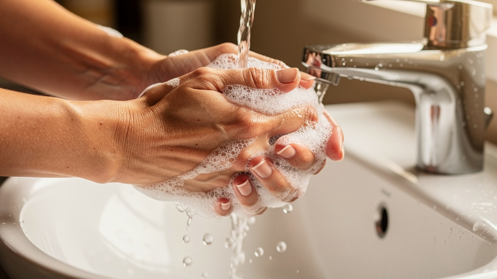 Proper handwashing technique with soap and water