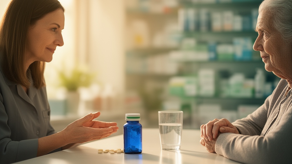 Pharmacist consulting with patient about medication